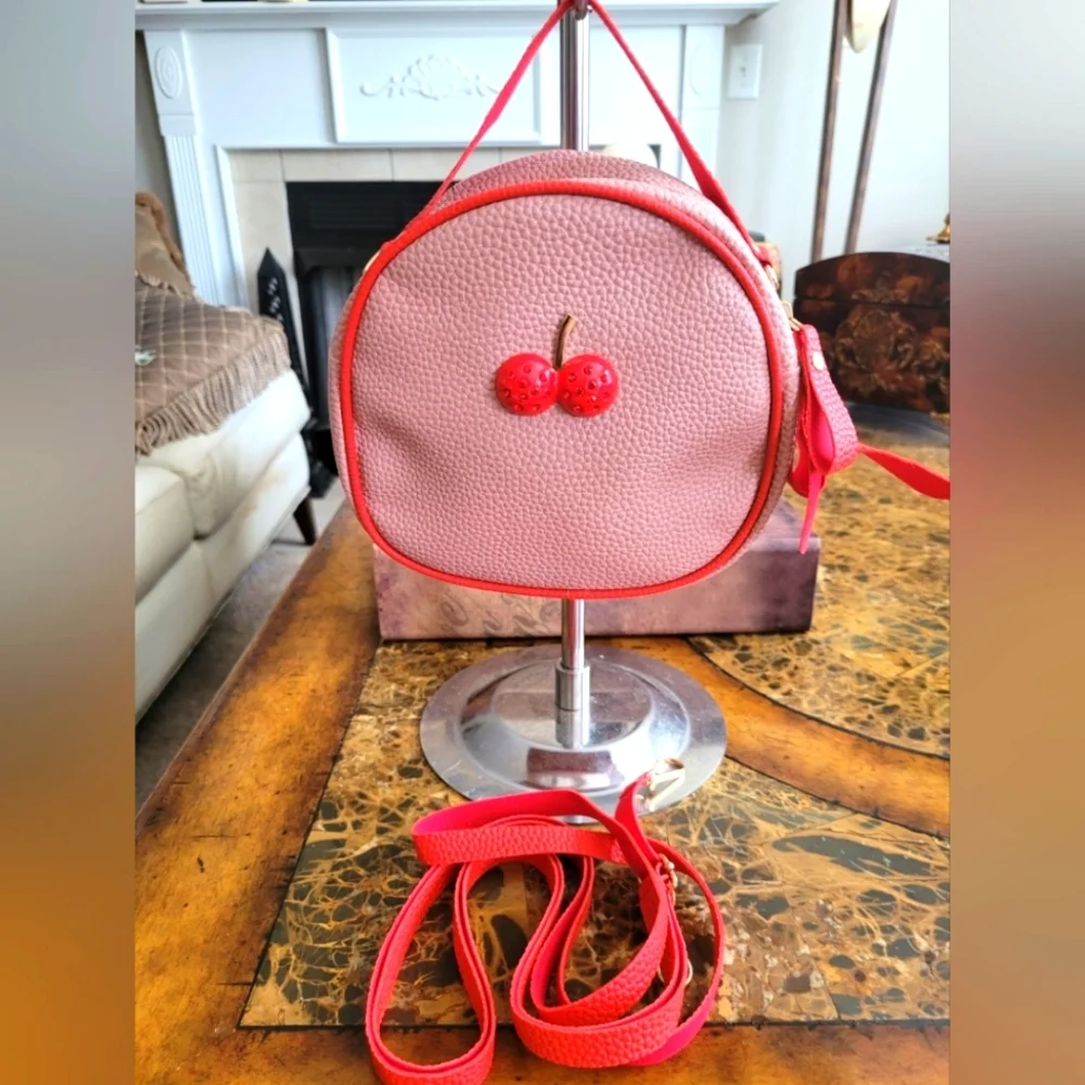 Pink Crossbody/backpack Bag with Cherry Detail - Picture 1 of 6